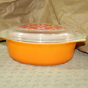 Vintage PYREX 043 Yellow Casserole Dish w 470-C Lid Clear Friendship Birds